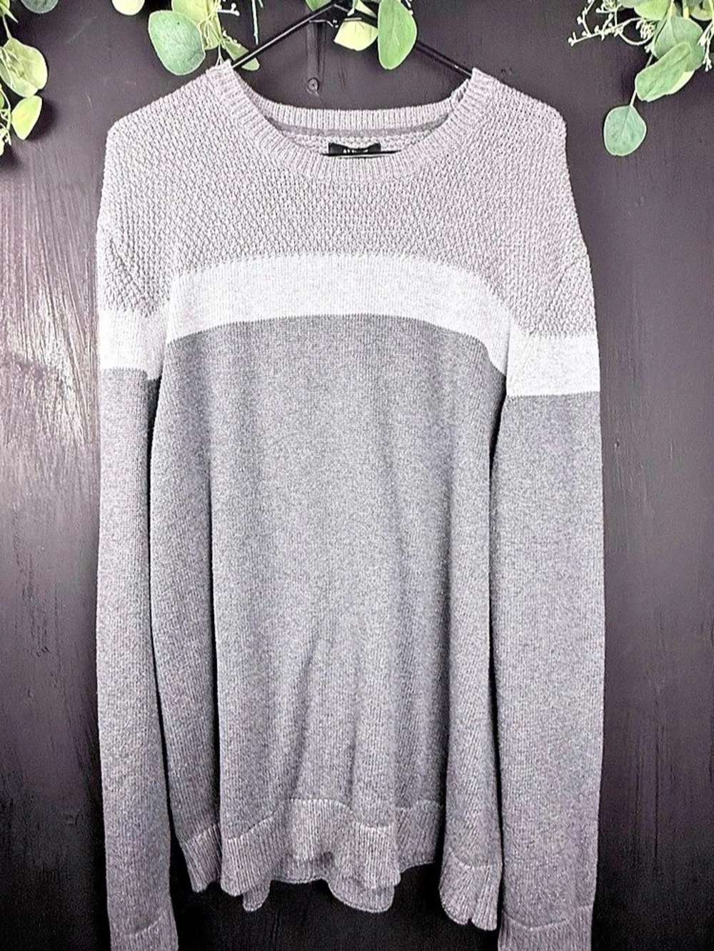 Alfani Mens XXL Gray Colorblock Knit Pullover Sweater Crew Neck Long Sleeve